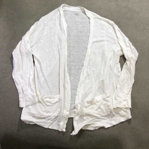 LOFT Sweaters - Loft Womens Sweater Extra Large White Linen Open Cardigan Pockets Long Sleeve